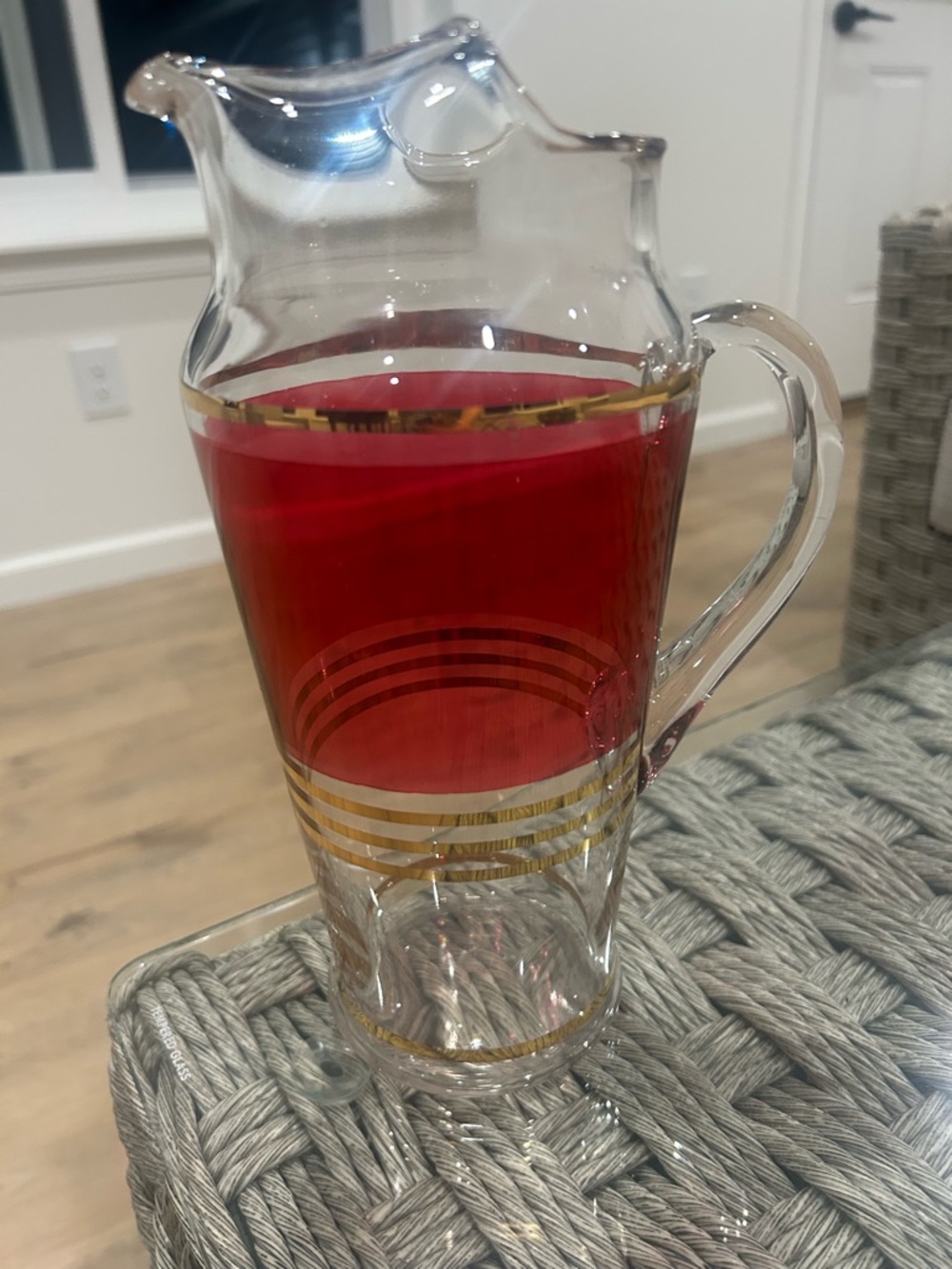 Vintage Blendo Cranberry Red Gold Stripe Pitcher W Handle
